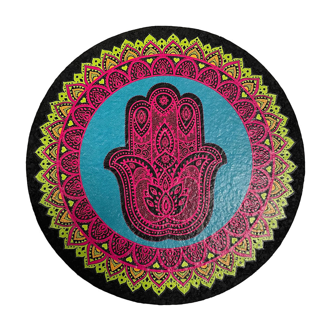 East Coasters 8 inch Round Hamsa Dab Mat, vibrant mandala design, perfect for dab rig stability