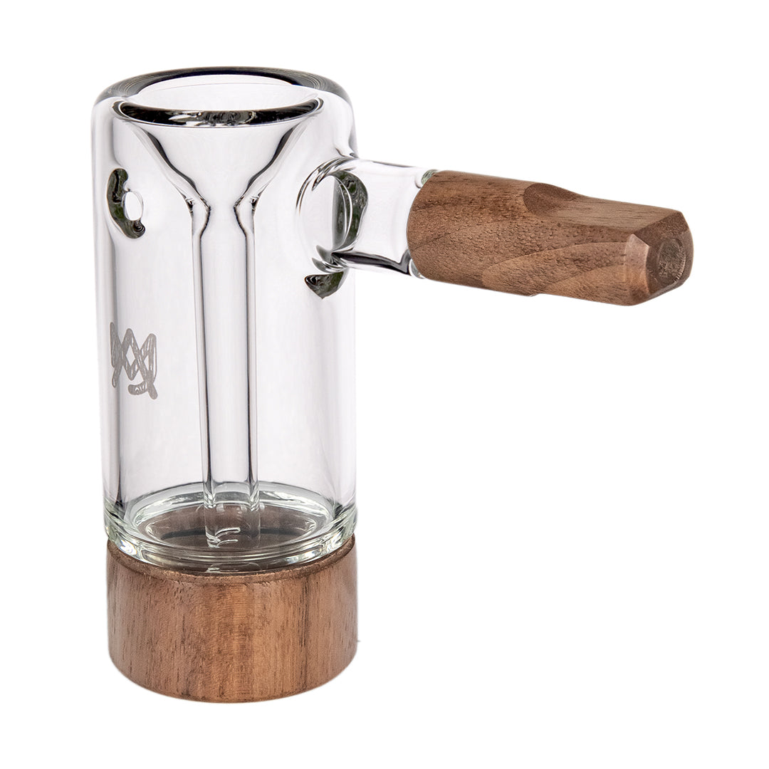 MJ Arsenal Alpine Series Steamboat Bubbler with Borosilicate Glass and Wooden Base - Side View