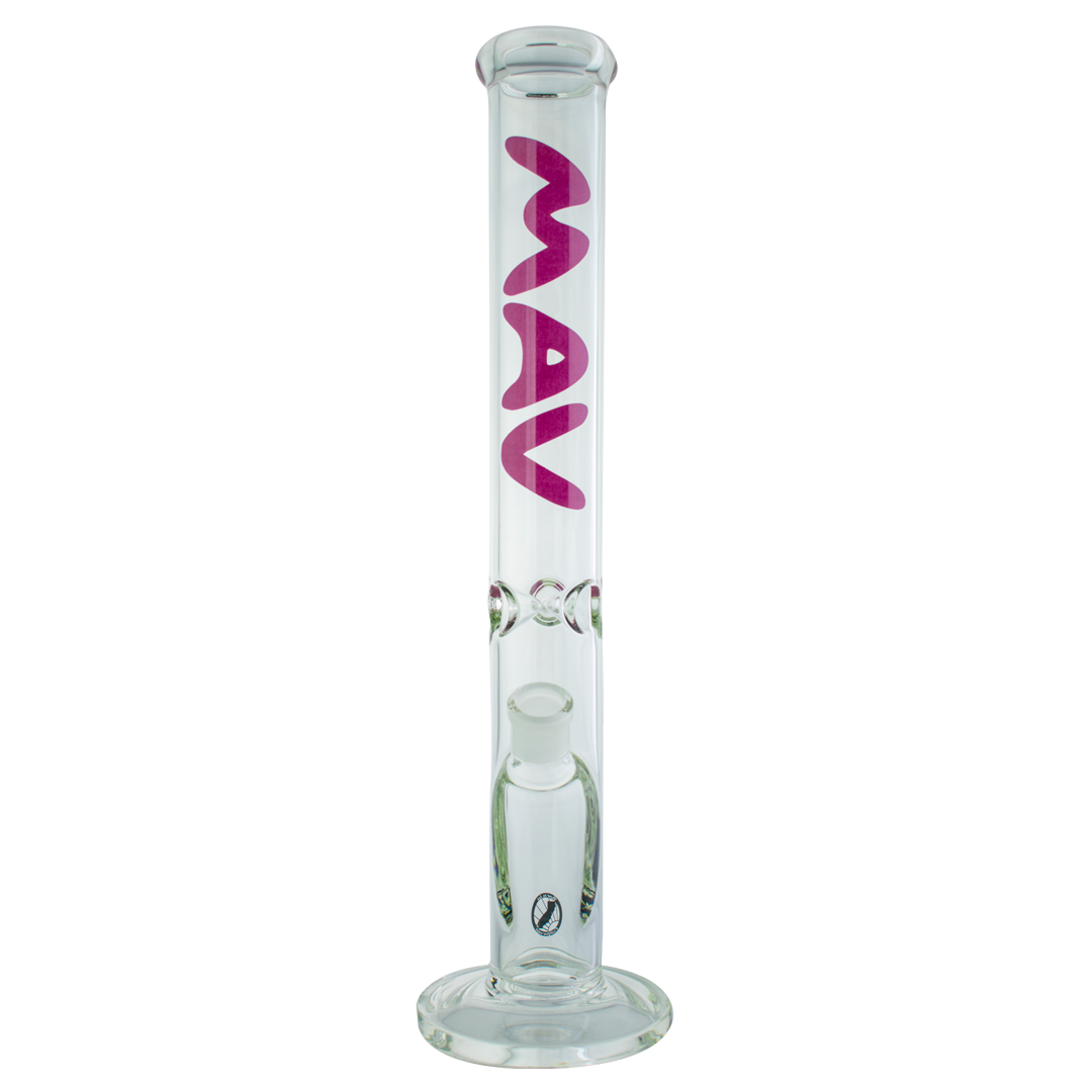 MAV Glass 18" Classic Straight Bong in Borosilicate with Clear Glass and MAV Logo Front View