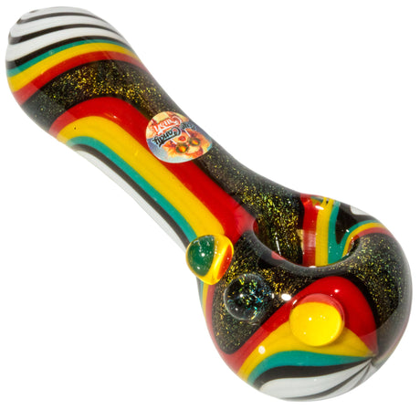 Crush Dichroic Glass Spoon Pipe, Colorful Grip Bumps, 4", Black & White Variant