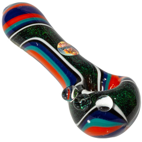 Crush Dichroic Glass Spoon Pipe with Colorful Grip Bumps, 4", Blue & Orange Variant