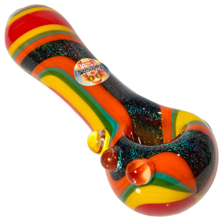 Crush Dichroic Glass Spoon Pipe, 4" with Colorful Grip Bumps, Red Variant, Top View