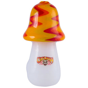 Crush Headdy Topper Hand Pipe with Colorful Mushroom Design and Dragon Badge - Front View