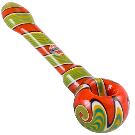 Crush Eye Candy Long Hand Pipe in Green Machine variant, vibrant colors, flat mouthpiece, with carb, angled view