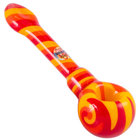 Crush Eye Candy Long Hand Pipe in Orange with Flat Mouthpiece and Carb, Vibrant Swirl Design