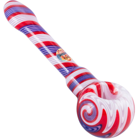 Crush Eye Candy Long Hand Pipe in Americana colors with Flat Mouthpiece and Carb