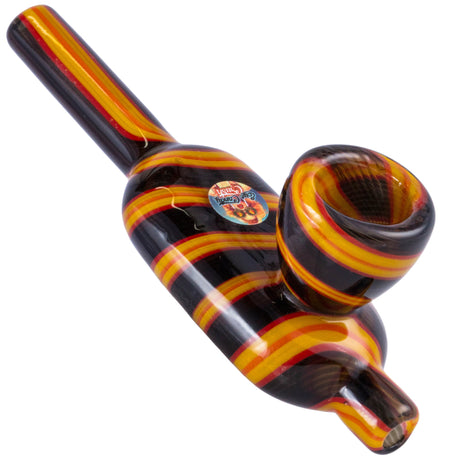 Crush Eye Candy Black Orange Flat Belly Steam Roller - Top View of Vibrant Borosilicate Hand Pipe