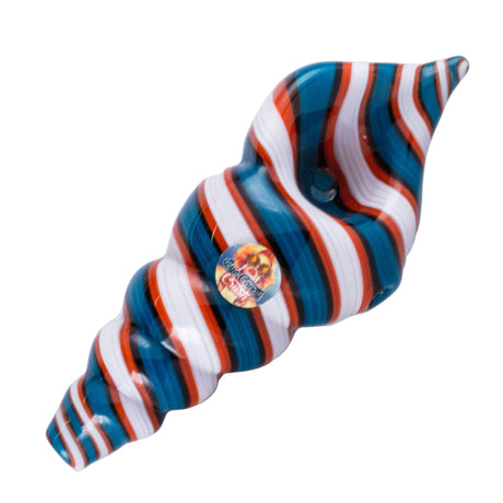 Crush Eye Candy Sea Shell Hand Pipe, 4" Borosilicate Glass in Vibrant Blue Stripes