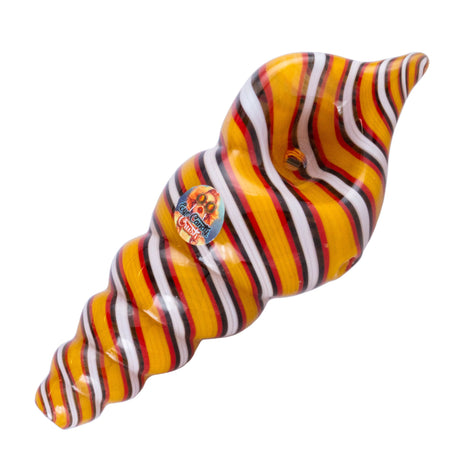 Crush Eye Candy Sea Shell Hand Pipe, 4" Borosilicate Glass, Vibrant Yellow Stripes, Top View