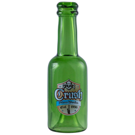Crush Bottle Chillums Hand Pipe in Green, Front View on Seamless White Background