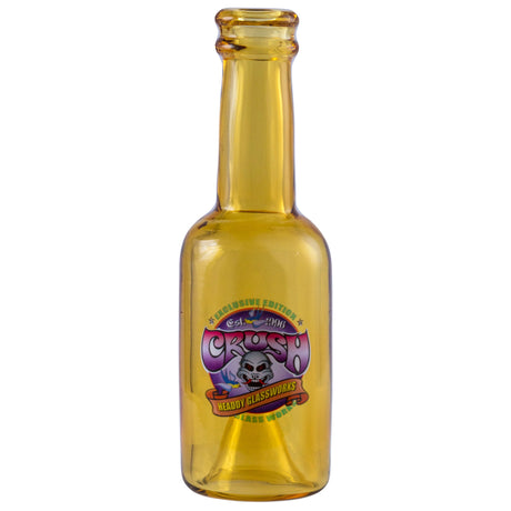 Crush Bottle Chillums Hand Pipe in Yellow - Front View with Exclusive Badge