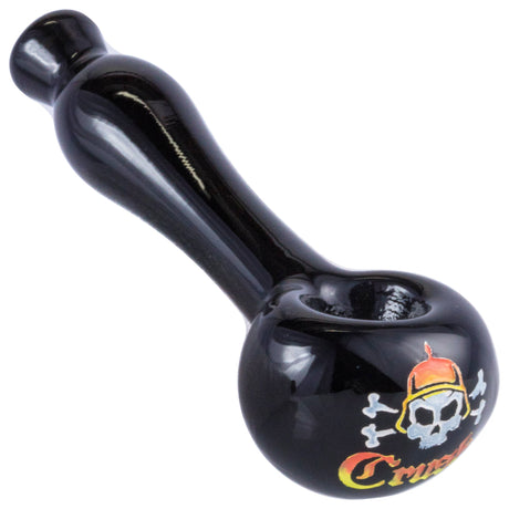 Crush Orange Laser-Etched Hand Pipe with Skull Logo - 4" Borosilicate Glass, Side View