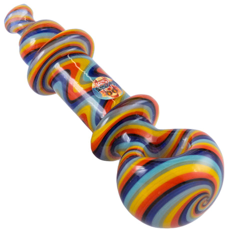 Crush Eye Candy Wig-Wag Hand Pipe 4.5" - Rainbow Swirl Borosilicate Glass, Angled View