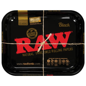 RAW High Sided Steel Rolling Tray featuring a classic black design with iconic RAW branding