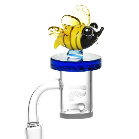 Colorful Air Spin Channel Carb Cap on Dab Rig with Clear Glass, Side View