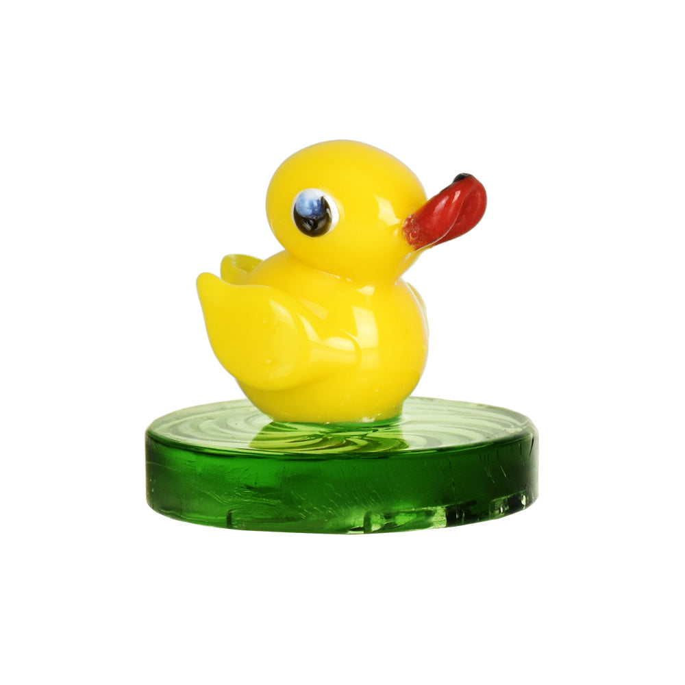 Colorful Air Spin Channel Carb Cap with Duck Design on Clear Base, Front View