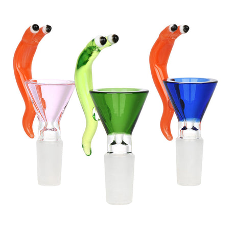 Assorted colors 5PC Smoggy Snail Herb Slide Set, 14mm Male Joint, Borosilicate Glass, Front View