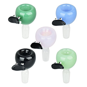 Assorted colors 5PC skateboard herb slides, 14mm male joint, borosilicate glass, top view