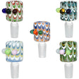 5PC Bundle of Frequency Drip Glass Herb Slides, 14mm Male Joint, Assorted Colors, Front View