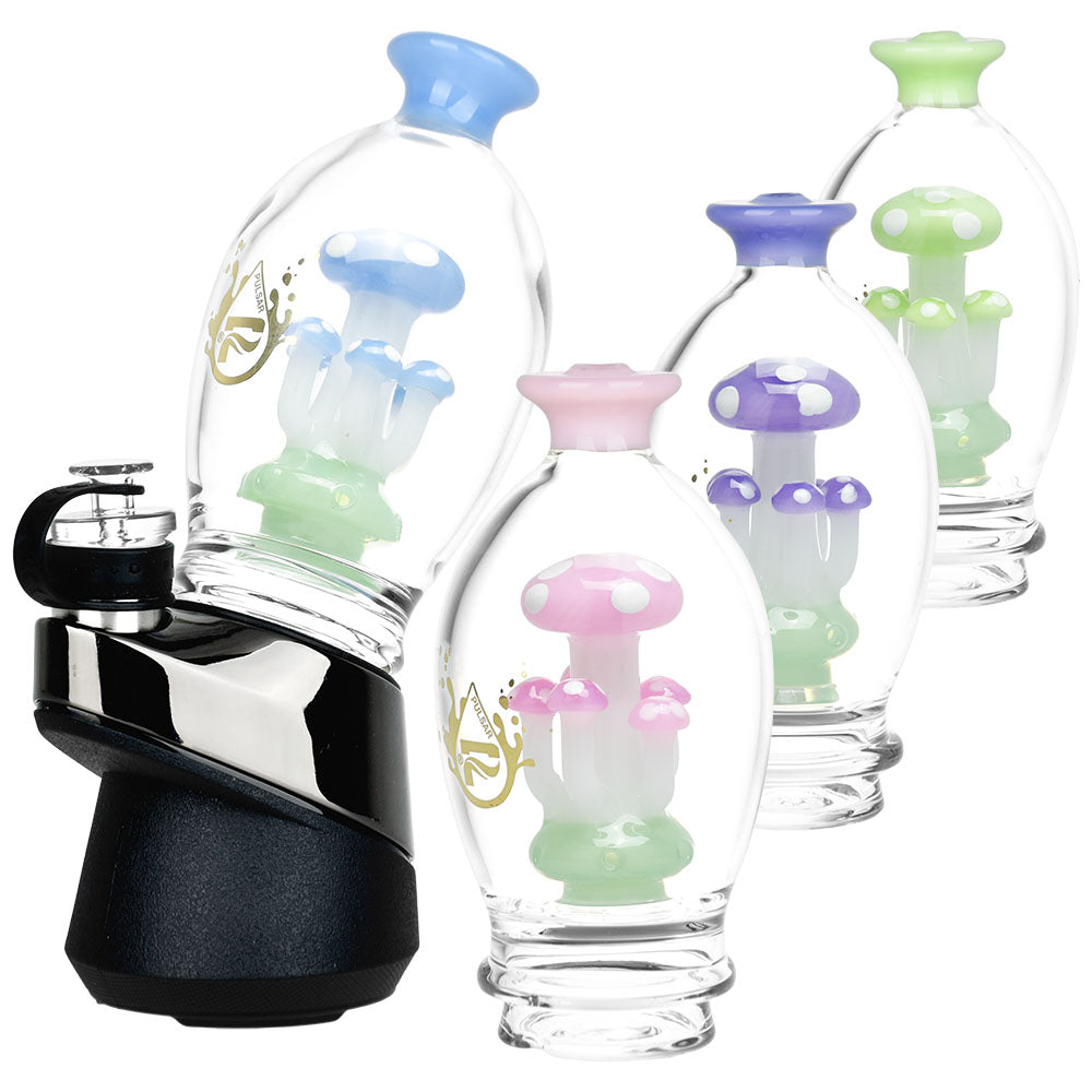 Pulsar Shroom Cluster Bubbler Attachments in various colors for Puffco Peak Pro, angled view