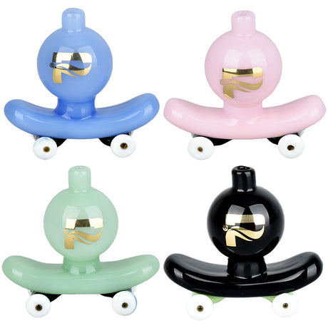 Pulsar Skateboard Ball Carb Caps in Assorted Colors, Borosilicate Glass, Top View