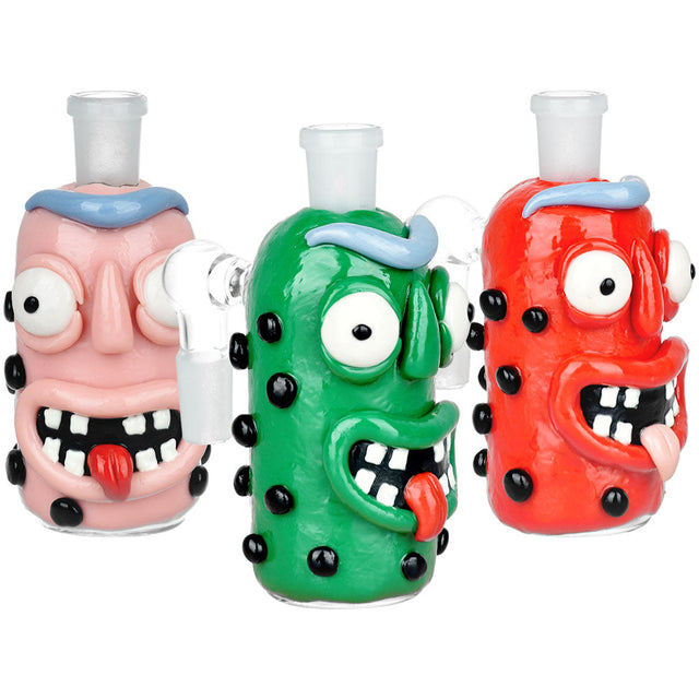 Mr Pickle Glass & Enamel Glow Ash Catchers in Pink, Green, Red - 14mm Joint, Front View