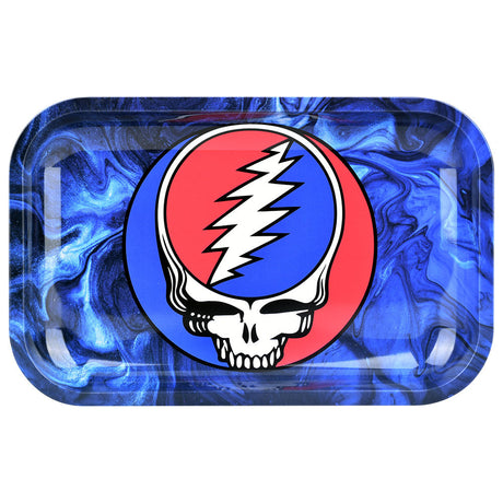 Pulsar Grateful Dead Swirls Rolling Tray Kit, 11"x7" with vibrant blue design, top view