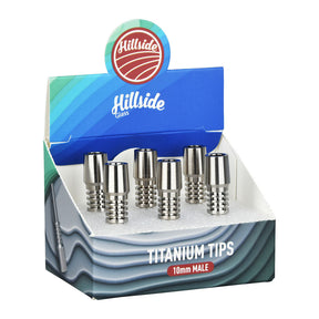 Hillside Glass Titanium DabTips 6PC Set displayed in box, 1.5" 10mm Male Joint, durable design