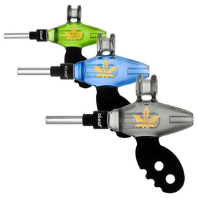 Nectar Collector x aLeaf Ray Gun Dab Straws with Dome Perc & Quartz Tip in Green, Blue, Grey - Front View