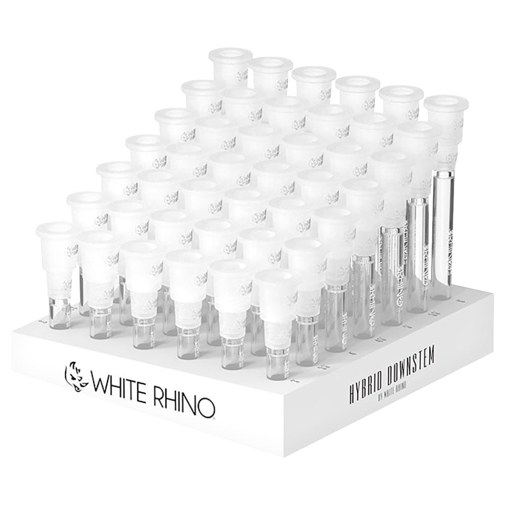 White Rhino Hybrid Downstem display with assorted sizes for bongs, front view on white background