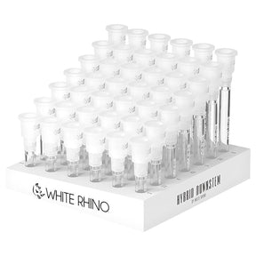 White Rhino Hybrid Downstem display with assorted sizes for bongs, front view on white background