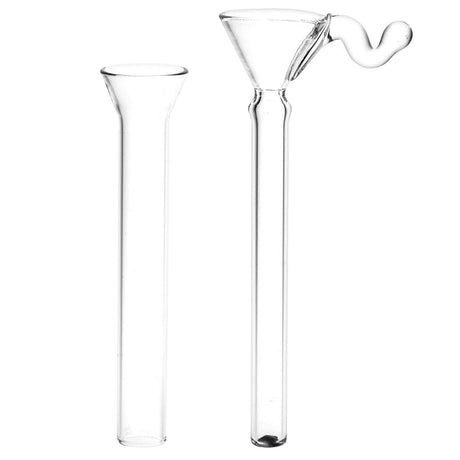 Clear Glass 6pc Stem and Slide Set for Soft Glass Pipes, front view on seamless white background
