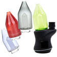 Focus V CARTA Glass Tops in red, clear, and neon green, easy to attach and clean, displayed with base unit