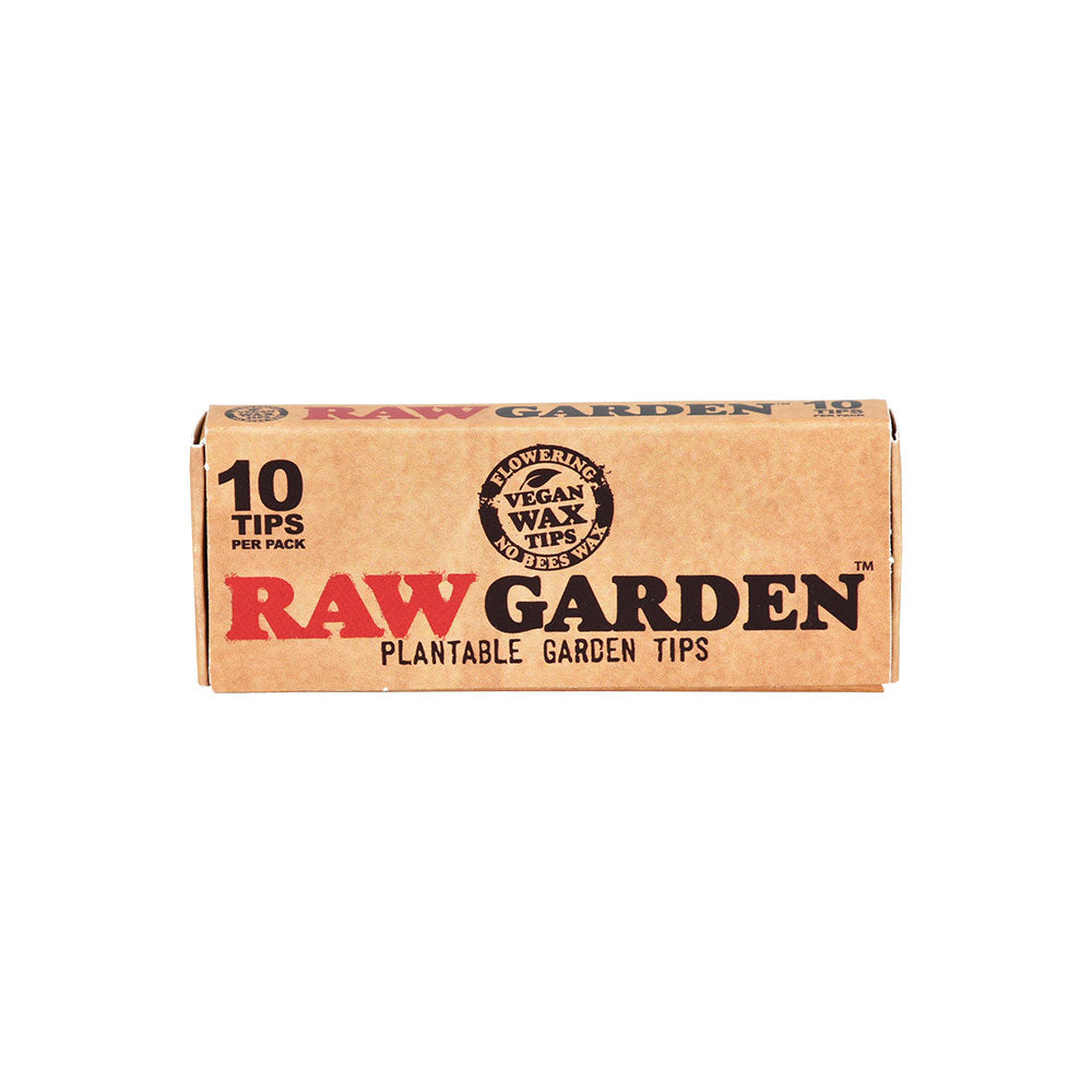 Front view of RAW Plantable Garden Tips 10-pack display box, eco-friendly rolling accessory
