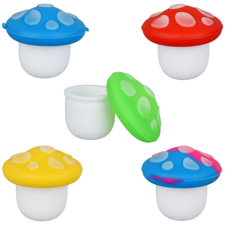 Assorted glow-in-the-dark mushroom silicone containers for concentrates, 5ml, multiple colors