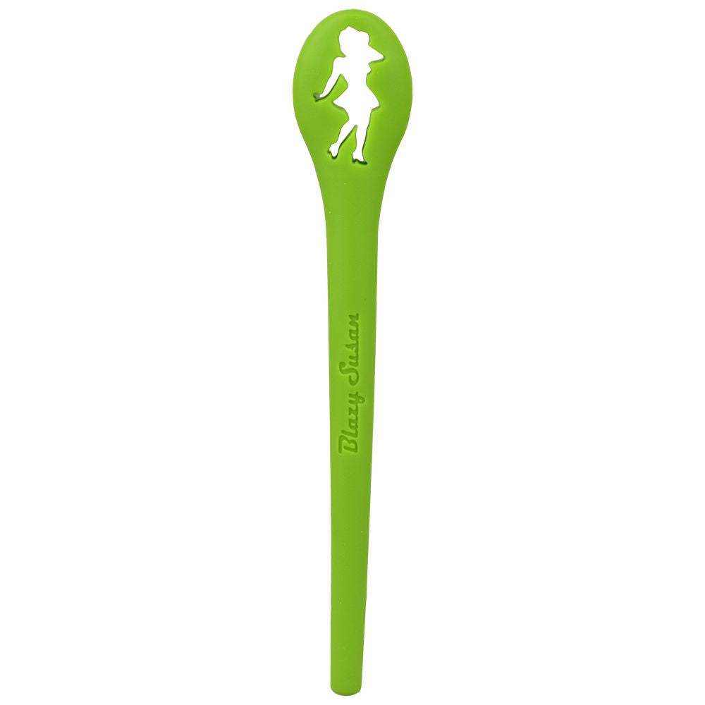 Blazy Susan Silicone Poker Tool in Lime Green, 5.2" with Logo - Front View