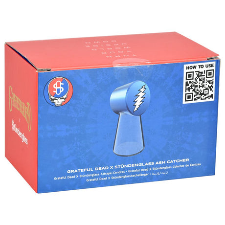 Stundenglass x Grateful Dead Glass Ash Catcher packaging, 3" size, vibrant design with QR code