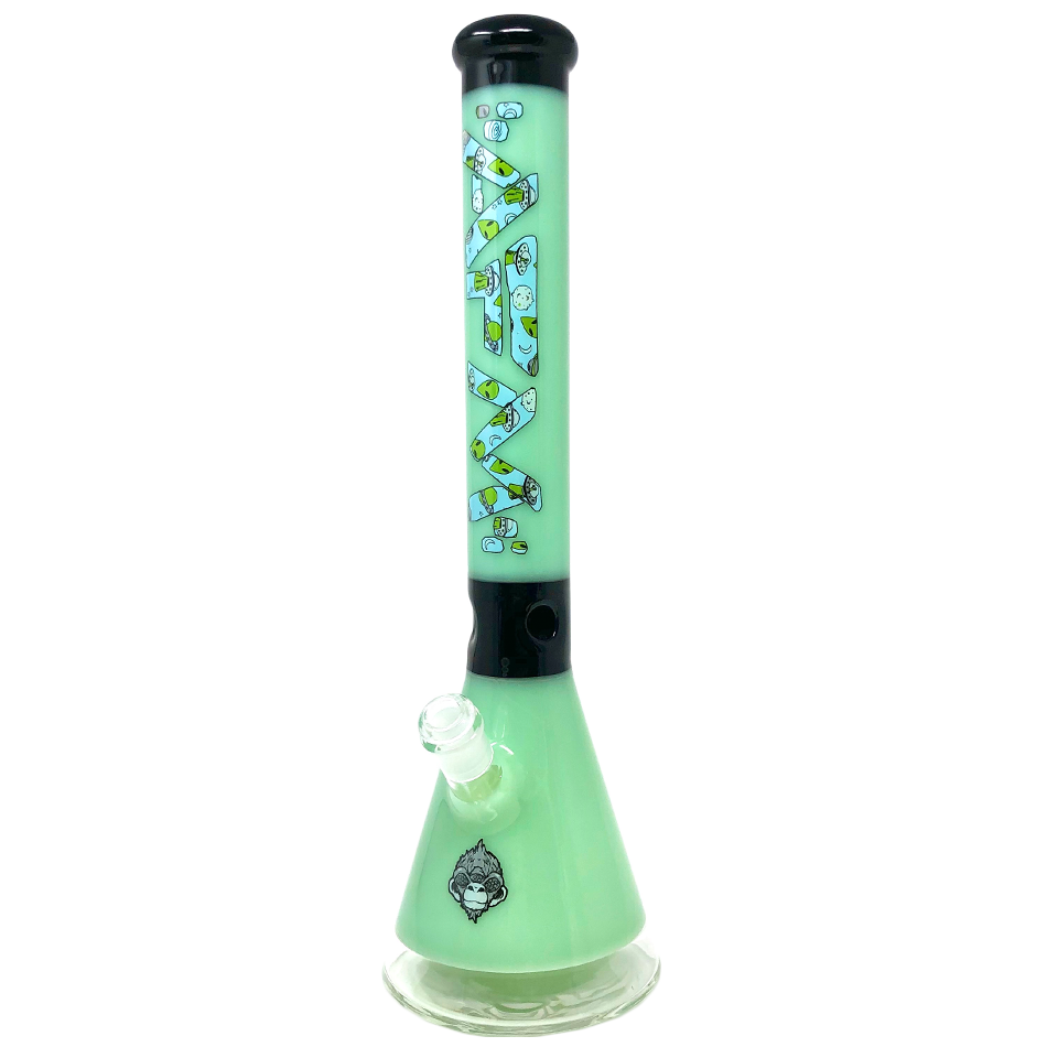 18" AFM Glass Green Alien Beaker Bong with 14mm Female Joint - Front View