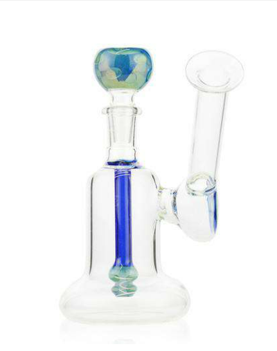 1Stop Glass 6" Sea Swirl Bong front view, clear with blue accents, compact design