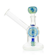 1Stop Glass 6" Sea Swirl Bong, Beaker Design with Downstem, Front View on White Background