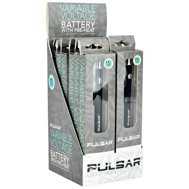 Pulsar Variable Voltage Batteries with Preheat, 350mAh, 12ct Display in Black, Front View