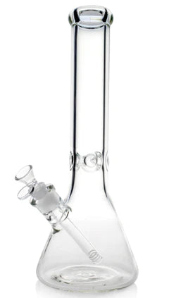 1Stop Glass 12" Thick Beaker Bong in Clear Borosilicate, Front View with Glass on Glass Joint