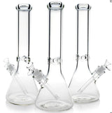 1Stop Glass 12 Inch Beaker Bongs in clear borosilicate glass with 45 degree joints, front view on white background