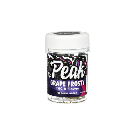 Peak High Potency Grape Frosty THC-A Flower 3.5g jar, front view on white background