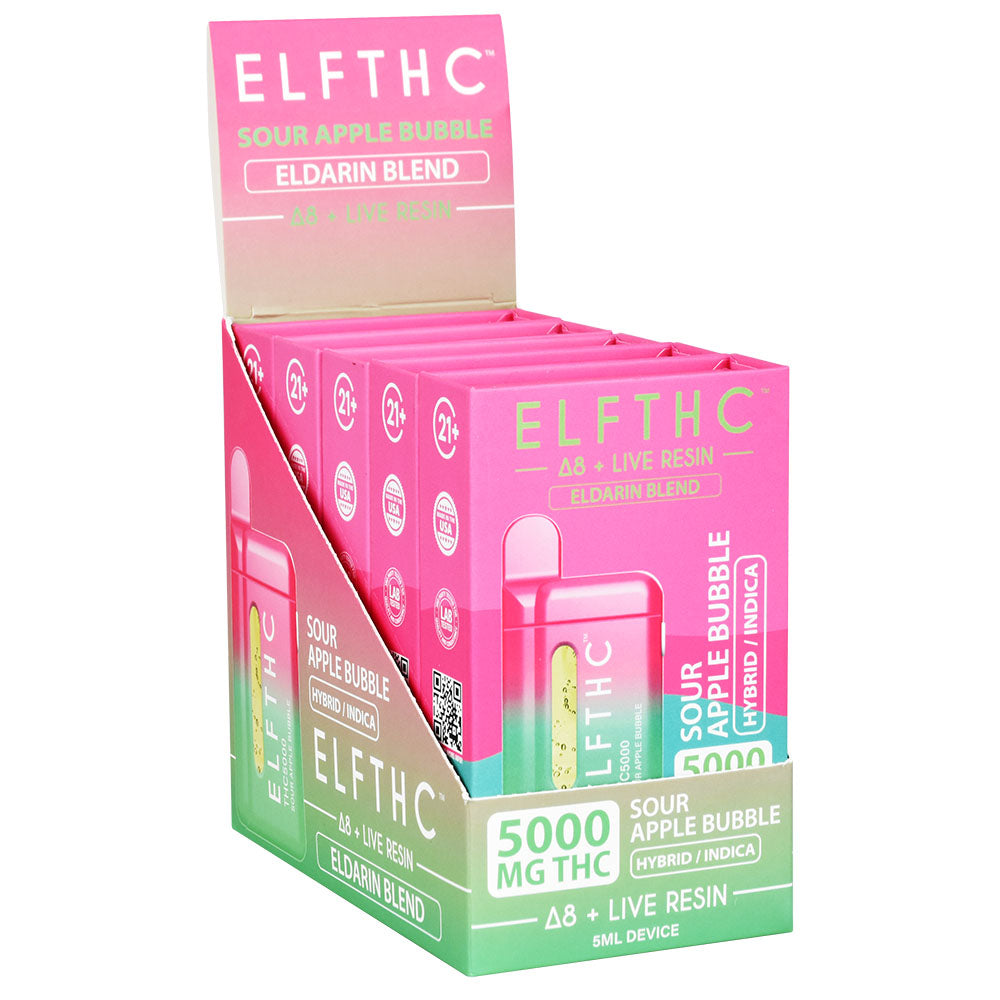 ELFTHC Eldarin Blend Disposable Display, 5mL D8+ Live Resin, Sour Apple, 5-Pack