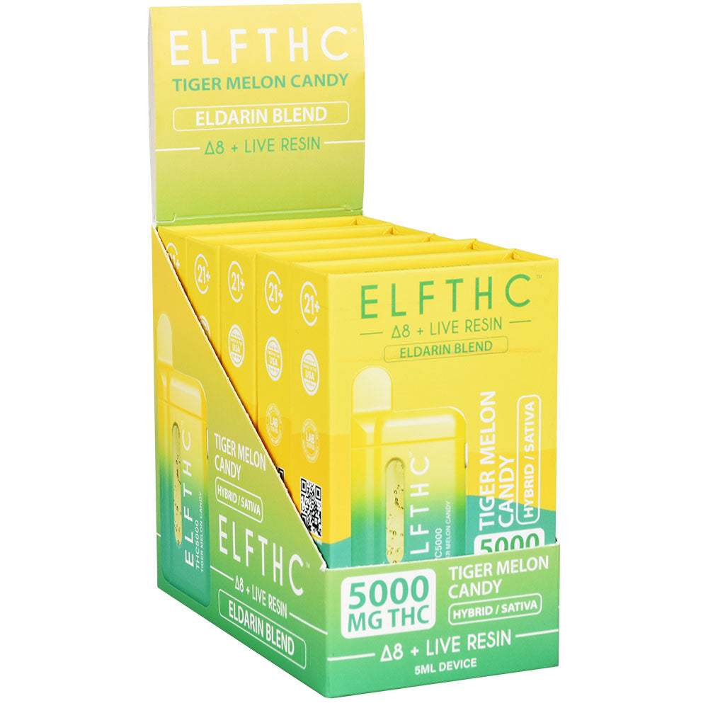 ELFTHC Eldarin Blend D8+ Live Resin Disposable 5mL Display Box Front View