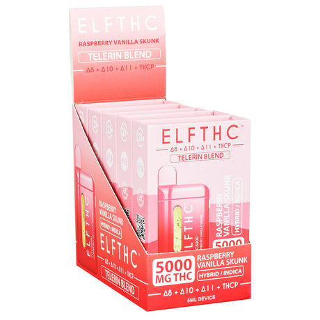 ELFTHC Telerin Blend Disposable Vape Display Box, 5mL, 5-Pack, Raspberry Vanilla Skunk