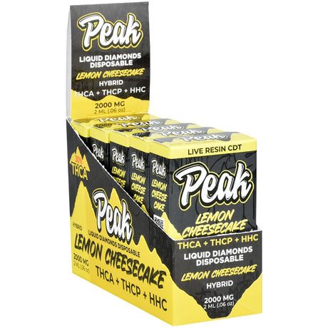 Peak High Potency disposable vape display box, 5pc Lemon Cheesecake flavor, 2ml THCA+THCP+HHC