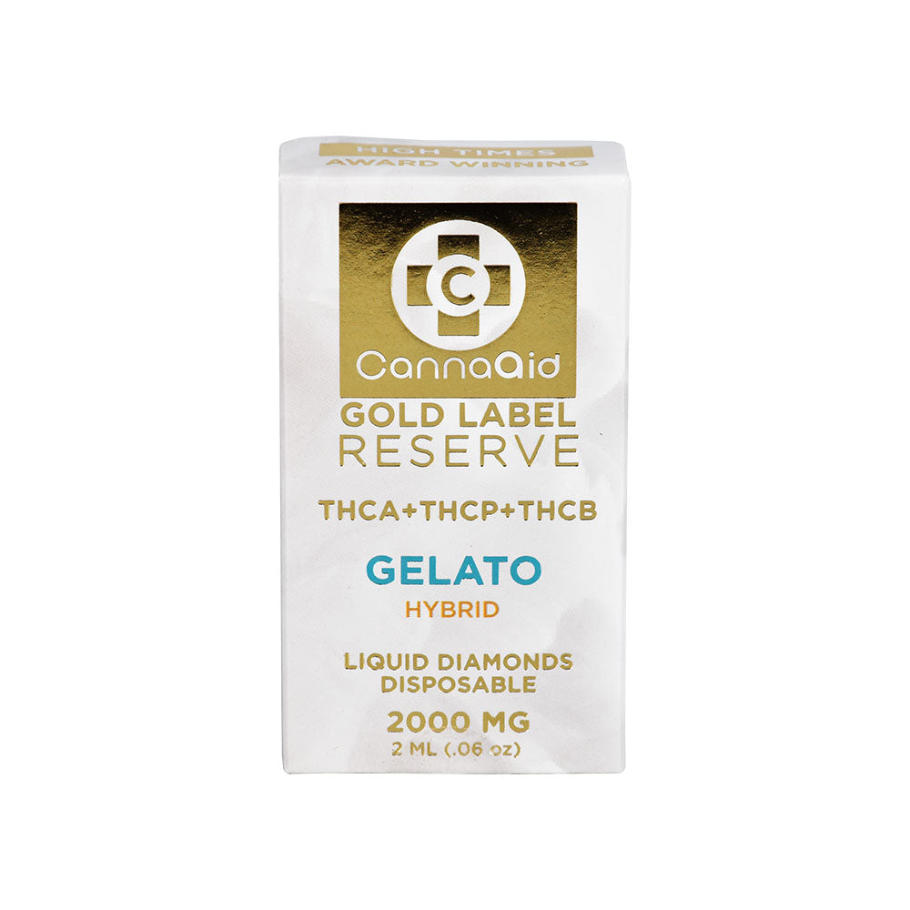 CannaAid Gold Label Reserve THCA Blend Vape, Gelato Hybrid, 2mL Disposable - Front View