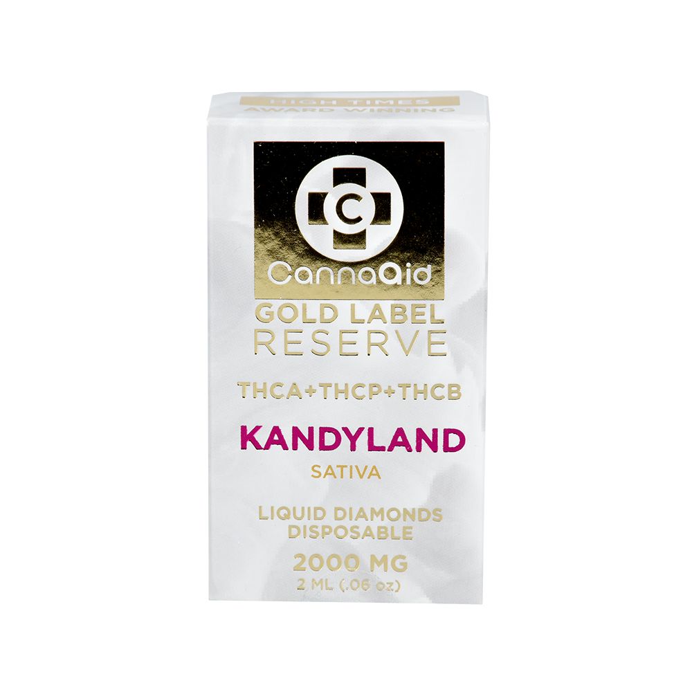 CannaAid Gold Label Reserve THCA Blend Vape, Kandyland Sativa, 2mL Disposable - Front View